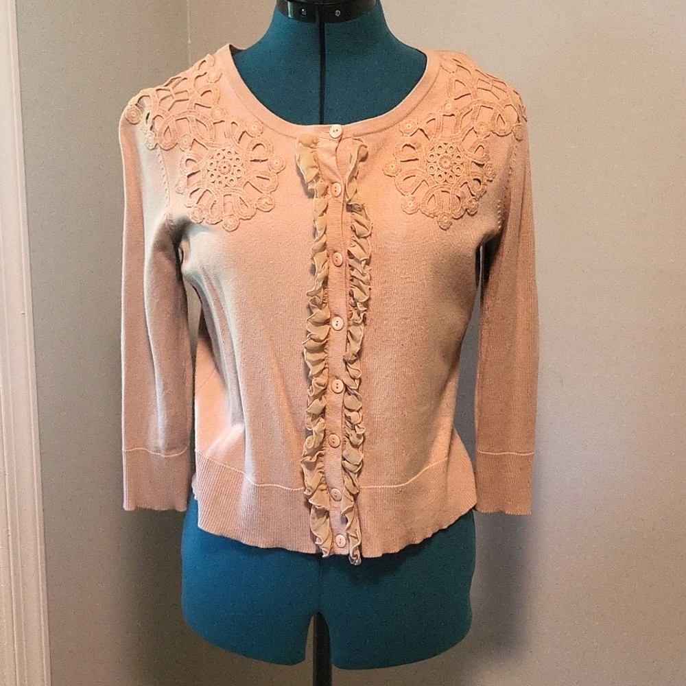 Cable & gauge 3/4 sleeve button up sweater size S